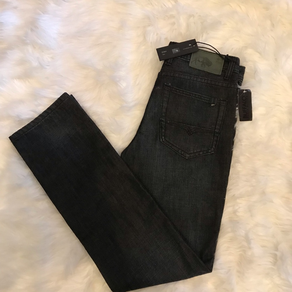 Buffalo David Button | Evan Slim Dark & Worn Jeans